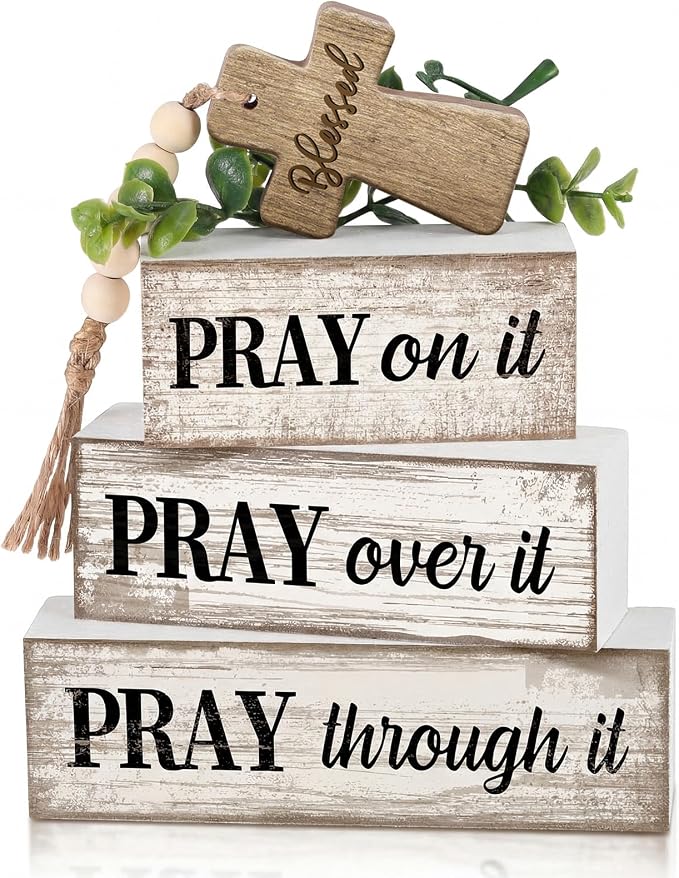 Moucuny 4 Pcs Christian Table Decor Wooden Cross Wooden Bible Verse Sign by Moucuny