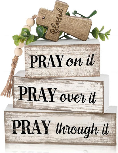 Moucuny 4 Pcs Christian Table Decor Wooden Cross Wooden Bible Verse Sign by Moucuny