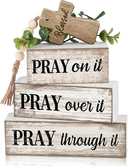 Moucuny 4 Pcs Christian Table Decor Wooden Cross Wooden Bible Verse Sign by Moucuny