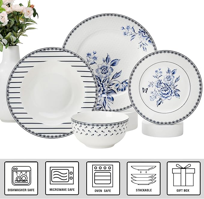 24-Piece Bone China Dinnerware Set in Gift Box, Service - Image 5