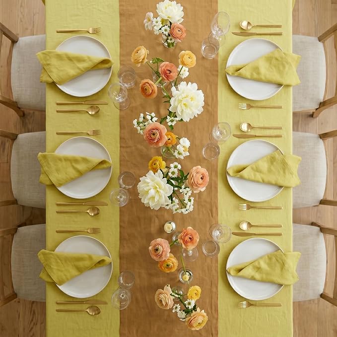 Solino Home 100% Pure Linen Table Runner Caramel Woven, Fete 14 x 72 in | Table - Image 3