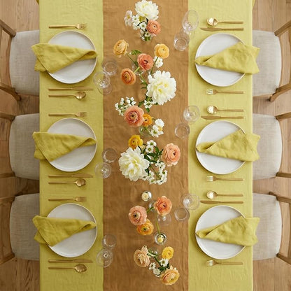 Solino Home 100% Pure Linen Table Runner Caramel Woven, Fete 14 x 72 in | Table - Image 3