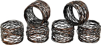 ALPHA Living HOME Heavyduty Napkin Rings - 12-Piece Elegant Mesh Metal Napkin Holders, Serviette Rings for Dining Table, Party Decoration, Weddings - Vintage Rustic Farmhouse Table Decor (Bronze)