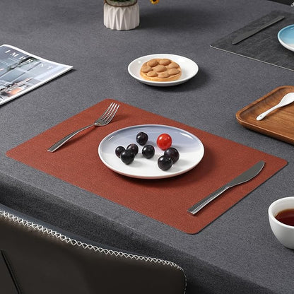 Myir JUN Placemats Dual Sided, Faux Leather Place Mats Set of 6 Indoor for Dining Table Non-Slip Washable Wipeable Heat Resistant Outdoor Table Mats (Gray Terracotta, Set of 6)