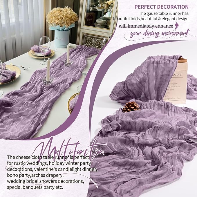 18 Pack Cheesecloth Table Runner 10FT Purple Table Runner Boho Gauze Cheese - Image 6