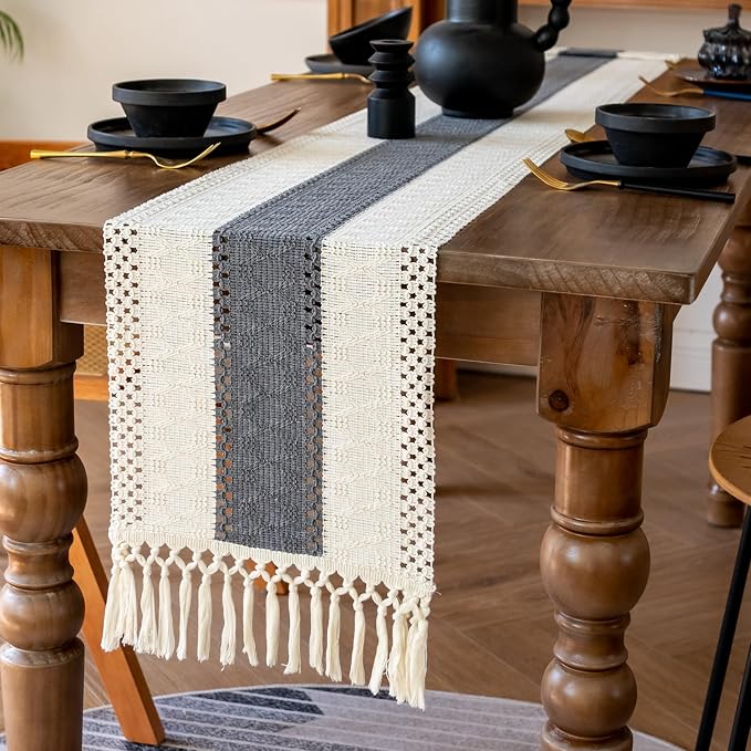 EMMTEEY Boho Table Runner with Tassels 72 Inches Long, Scratch & Heat Resistant by EMMTEEY