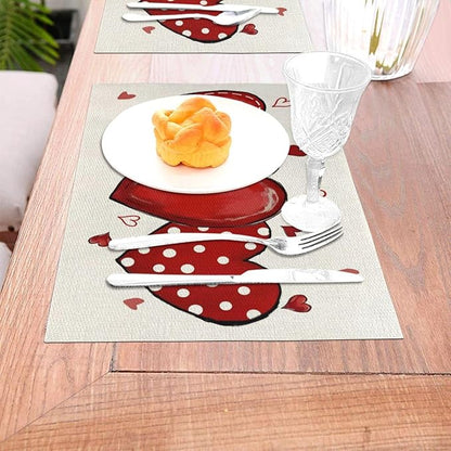 Valentine's Place mats Set of 4,12x18 Inches Red Love Heart Valentine's Decor Placemats Rectangle Mother's Day Wedding Anniversary Decoration Table Mats for Party Home Kitchen Dining Table