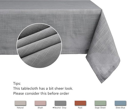 maxmill Lux Faux Linen Table Cloth with Slubby Yarn Texture Wrinkle Free Anti-Shrink Soft Tablecloth Decorative Table Cover for Outdoor and Indoor Use Rectangle 60 x 104 Inch Neutral Grey