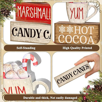 Moucuny 4 Pcs Wooden Christmas Tabletop Decor Hot Cocoa Tiered Tray Decor - Image 5