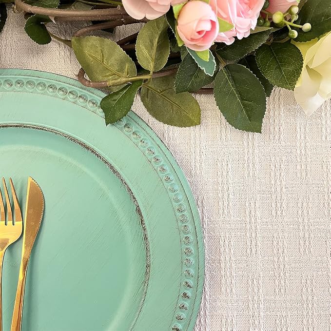 Antique Green Charger Plates, 13 Inch Vintage Dinner Plate Chargers Round - Image 4