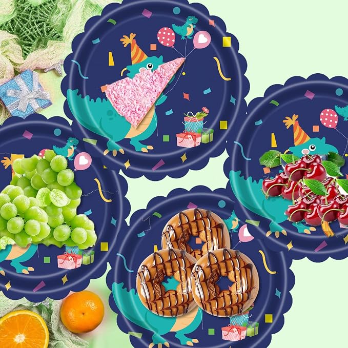 Dinosaur Birthday Paper Plates 7 Inch Scalloped Party Dessert Plates 50 Pcs - Image 6