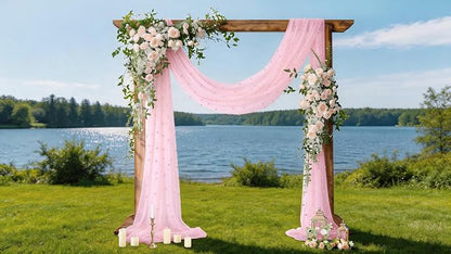 Pearl Table Runner Gauze Sheer 19FT Wedding Draping Fabric Decor | Pink Summer - Image 2