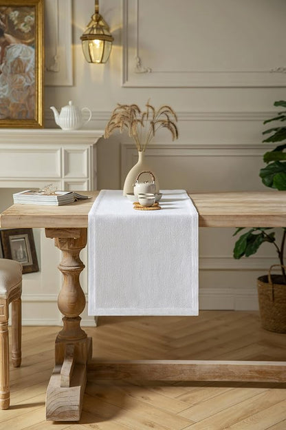 Burlap Style Farmhouse Table Runner, 14x108 Inches White | Thick Durable Fabric - Image 2
