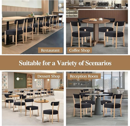 Dining Chairs Set of 6,Mid Century Modern Dining Chair Set - Linen Upholstered Low Back Kitchen & Dining Room Chairs with Woven Design,Black Fabric
