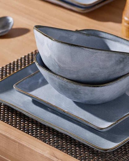 Famiware Ocean Square Plates and Bowls Set, 18 Pieces Dinnerware Sets, Dishes Set for 6, Microwave and Dishwasher Safe, Scratch Resistant, Blue