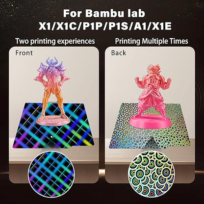 New Upgraded H1H Build Plate for Bambu Lab A1/X1C/X1/X1E/P1P/P1S/P2S 3D Printer, Smooth Kaleidoscope+Smooth Skynet Spring Steel Plate Flexible Plate 257x257mm for Bambu 3D Printers