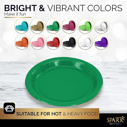 Disposable Paper Plates Green, 7 Inch Paper Dessert Plates, Strong and Sturdy Disposable Plate for Party, Dinner, Holiday, Picnic, or Travel Party Plate, Pack of 50