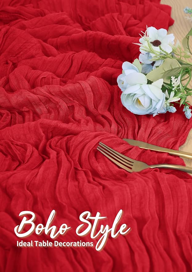 Pesonlook Cheesecloth Table Runner Red, 10 Pack 17.7x108 inch, Long | Rustic - Image 5