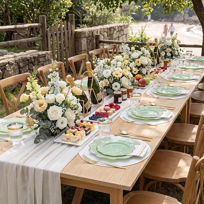 175Pcs Sage Green Plastic Plates - Image 9