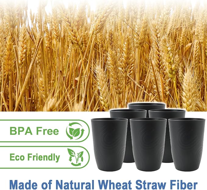 Wheat Straw Cups 6 Pcs, 16 OZ Plastic Drinking Cups, Unbreakable Plastic - Image 2