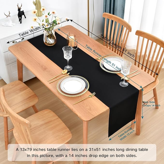 Faux Linen Table Runner Water Resistant 13 x 60 in, Coffee Table Runner - Image 2