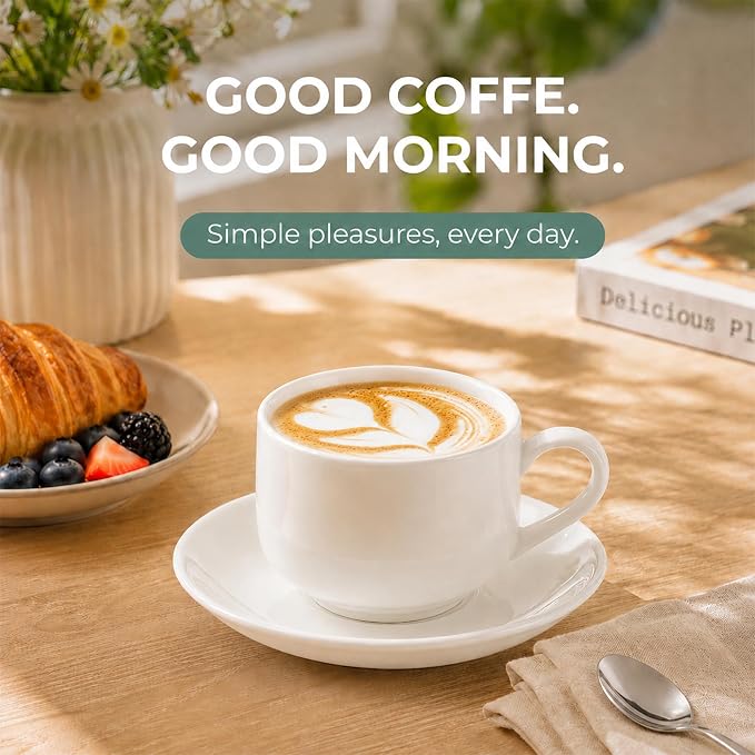 8 Ounce Cappuccino Cups Set of 4, Includes Display Stand, Cups Saucers - Image 6
