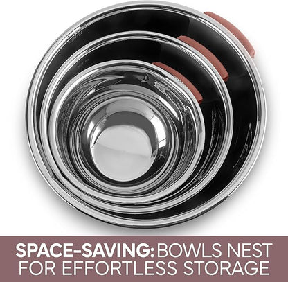 COOK WITH COLOR Stainless Steel Mixing Bowls Set and Measuring Cups- Nesting Bowls with Non-Slip Bottom and Easy-Grip Handles, Rose, 11 Pieces