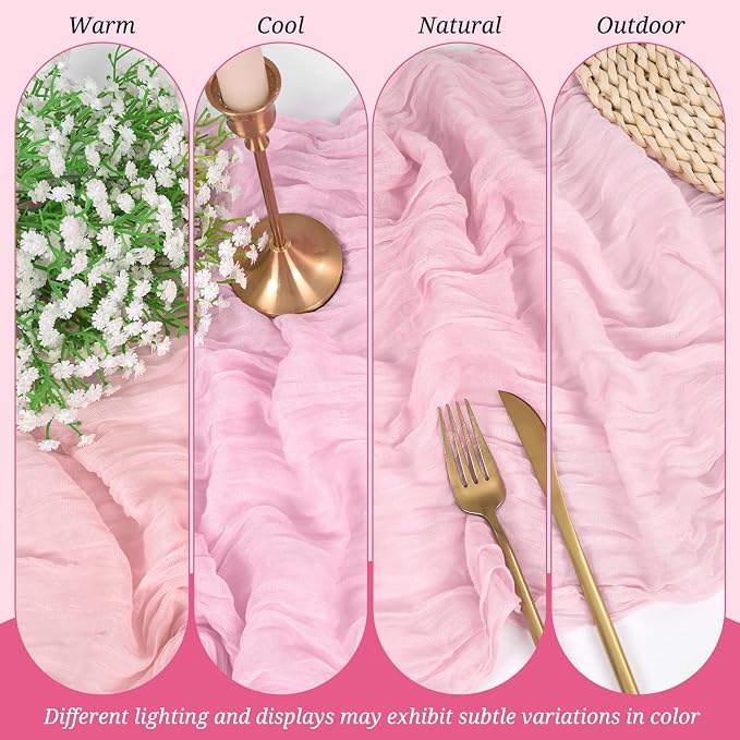 Pesonlook Cheesecloth Table Runner Light Pink, 10 Pack 17.7x108 inch, Long | - Image 6