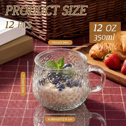12 Pack Glass Coffee Mugs with Handles, 12 Ounces Glass Breakfast Mugs Bulk - Image 2