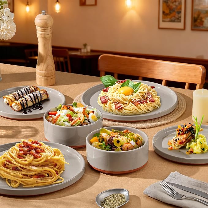 LIANYU Plates and Bowls Sets, 24 Pieces Stoneware Dinnerware Set - Image 7