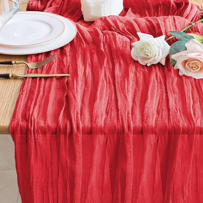 Cheesecloth Table Runner Red 10FT Boho Gauze Runner by Wokceer
