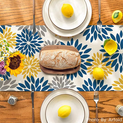 Artoid Mode Blue Dahlia Floral Pinnata Summer Table Runner, Spring Kitchen - Image 3