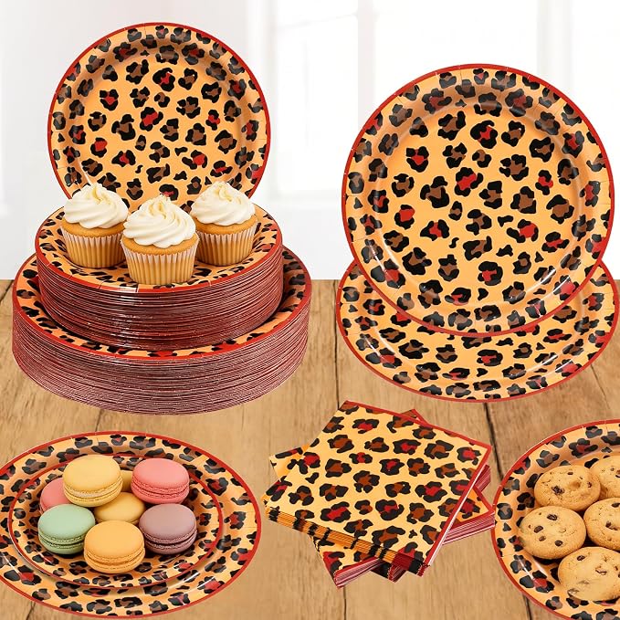 180pcs Red Cheetah Print Plates and Napkins Party Supplies, Serves 60 | - Image 5