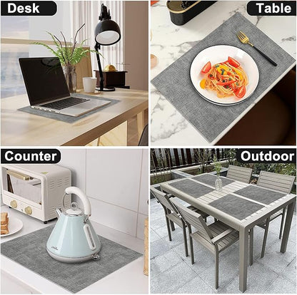 Leather Heat Resistant Placemats Set of 6 Waterproof Wipeable Washable PU Table Mats,Easy to Clean Anti-Slip Place Mats (Light Grey, 6)