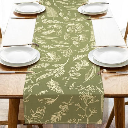 Green Botanical Leaves Dining Table Runner, Vintage Fern Plant | Greenery by Croar