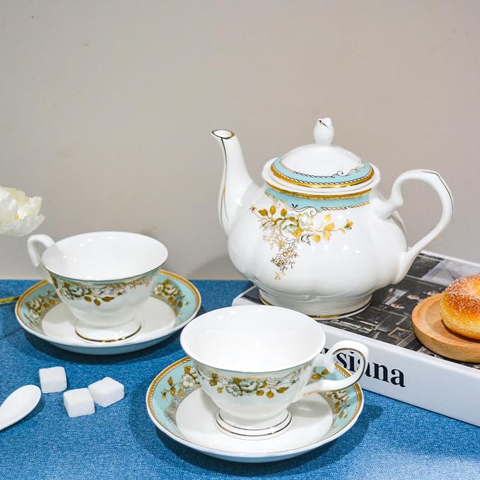 Bone China Tea Set, 21-Pieces Porcelain Tea Set - Image 2