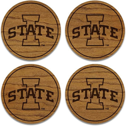 LazerEdge Iowa State Cyclones Wooden Coaster Set - Cherry Wood - Officially Licensed Product - 4-Pack