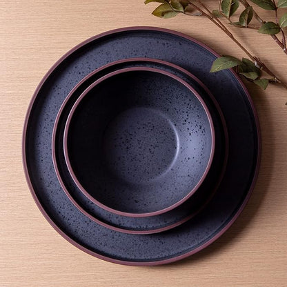 LERATIO Salad Plates,8.0 inch ceramic plates,Ceramic Salad Plates Set of 6,Modern Shape Dinnerware Dishes Set for Kitchen, Microwave & Dishwasher & Oven Safe,Matte Black with coffee rim