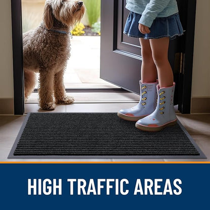 OLANLY Front Door Mat Indoor Outdoor Entrance, Waterproof Heavy Duty Doormat, Fade Resistant, Low Profile, Easy Clean Patio Porch Welcome Floor Mats for Entry, 35x30, Black