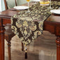 Dark Brown Coffee Table Runner Chenille Retro Golden Flowers 98 inches Long | by HeMiaor