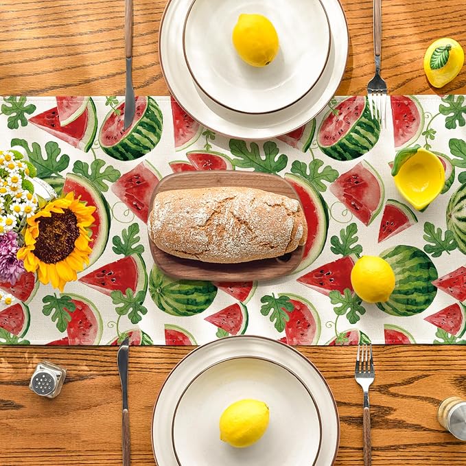 Artoid Mode Watermelon Leaves Fruit Spring Summer Table Runner, Seasonal - Image 3