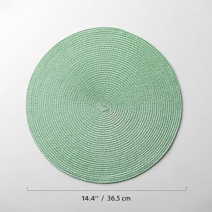 Round Placemats Set of 6 Plastic Woven Placemats Washable Wipeable Table Mats for Dining Table Heat Resistant Non-Slip Circle Place Mats (Green)