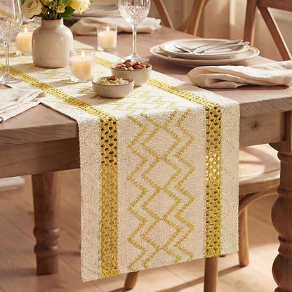 Artoid Mode Yellow Stripe Diamond Woven Table Runner 12x72 Inch | Holiday by ArtoidMode