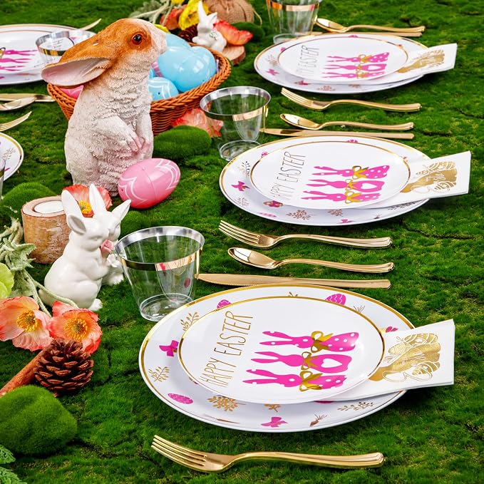 175 Pcs Easter Plates for Party | Bunny Design Disposable Dinnerware Set. - Image 7