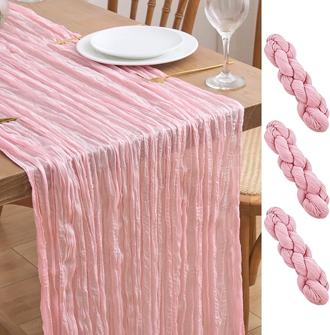 Asee'm 3pcs Blush Pink Cheesecloth Table Runner Summer 10FT Gauze Sheer | Boho by Aseem