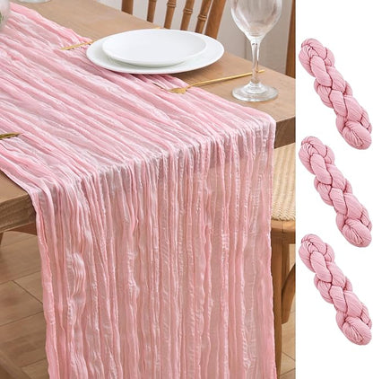 Asee'm 3pcs Blush Pink Cheesecloth Table Runner Summer 10FT Gauze Sheer | Boho by Aseem