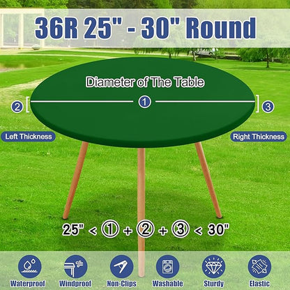 Round Spandex Tablecloth 2 Pack, Elastic Fitted Waterproof Tablecloths for 18"-24" Tables, Stretch Washable Picnic Table Cover for Camping, Dining, Indoor and Outdoor, Emerald Green