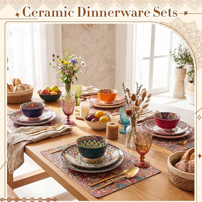 12 Pieces Ceramic Dinnerware Sets Porcelain Plates and Bowls Set Service - Image 4