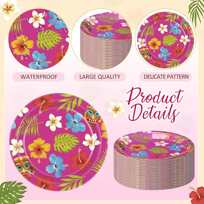 Gerrii 60 Pcs Hawaiian Tropical Luau Party Plates 7 Inch Summer Floral - Image 3