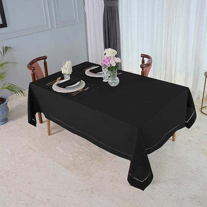 D'Moksha Homes Black Linen Tablecloth 60 x 156 Inch - 100% Pure Linen Black Tablecloth for Rectangle Tables - Classic Hemstitch, Machine Washable Table Cloth for Spring, Easter